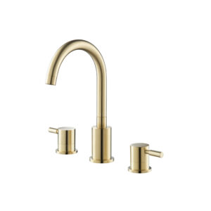 Isenberg Three Hole 8″ Widespread Two Handle Bathroom Faucet In Satin Brass