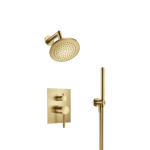 Flusso Two Output Shower Set With Shower Head And Hand Held In Satin Brass