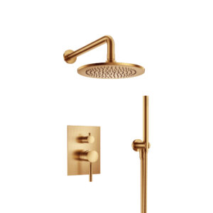 Flusso Two Output Shower Set With Shower Head And Hand Held In Brushed Bronze