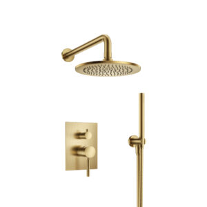 Flusso Two Output Shower Set With Shower Head And Hand Held In Satin Brass