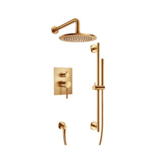 Flusso Two Output Shower Set With Shower Head, Hand Held And Slide Bar In Brushed Bronze