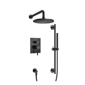 Flusso Two Output Shower Set With Shower Head, Hand Held And Slide Bar In Matte Black