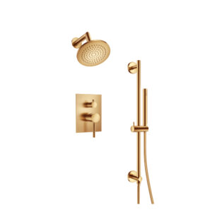 Flusso Two Output Shower Set With Shower Head, Hand Held And Slide Bar In Brushed Bronze