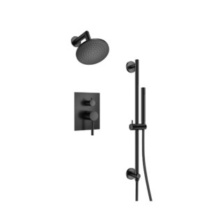 Flusso Two Output Shower Set With Shower Head, Hand Held And Slide Bar In Matte Black