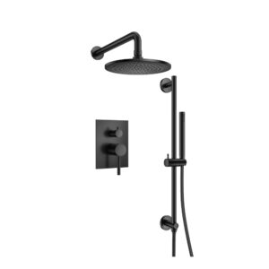 Flusso Two Output Shower Set With Shower Head, Hand Held And Slide Bar In Matte Black