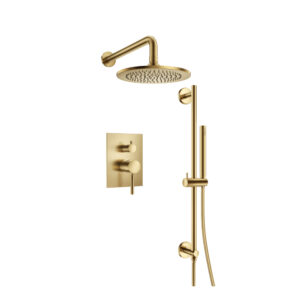 Flusso Two Output Shower Set With Shower Head, Hand Held And Slide Bar In Satin Brass