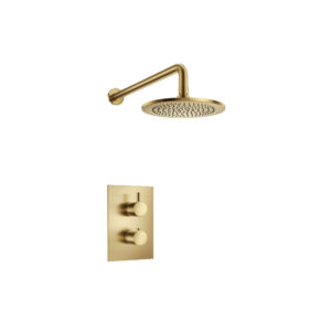 Flusso Single Output Shower Set With Shower Head And Arm In Satin Brass