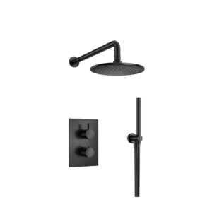 Flusso Two Output Shower Set With Shower Head And Hand Held In Matte Black