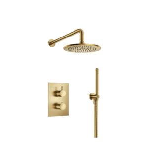 Flusso Two Output Shower Set With Shower Head And Hand Held In Satin Brass