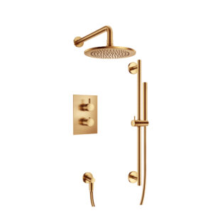 Flusso Two Output Shower Set With Shower Head, Hand Held And Slide Bar In Brushed Bronze