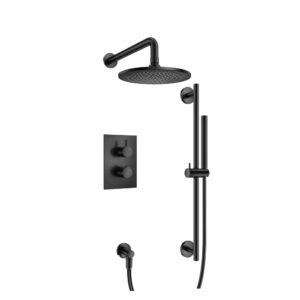 Flusso Two Output Shower Set With Shower Head, Hand Held And Slide Bar In Matte Black