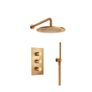 Flusso Two Output Shower Set With Shower Head And Hand Held In Brushed Bronze