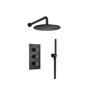 Flusso Two Output Shower Set With Shower Head And Hand Held In Matte Black
