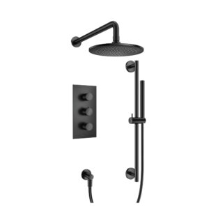 Flusso Two Output Shower Set With Shower Head, Hand Held And Slide Bar In Matte Black