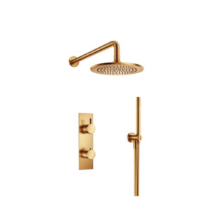 Flusso Two Output Shower Set With Shower Head And Hand Held In Brushed Bronze