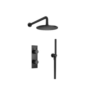 Flusso Two Output Shower Set With Shower Head And Hand Held In Matte Black