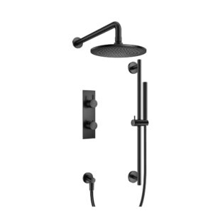 Flusso Two Output Shower Set With Shower Head, Hand Held And Slide Bar In Matte Black