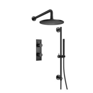Flusso Two Output Shower Set With Shower Head, Hand Held And Slide Bar In Matte Black