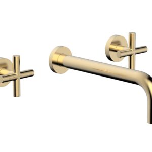 Phylrich TRANSITION – Wall Lavatory Set 10″ Spout – Cross Handles 120-11-10 – Satin Brass
