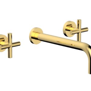 Phylrich TRANSITION – Wall Lavatory Set 10″ Spout – Cross Handles 120-11-10 – Polished Gold