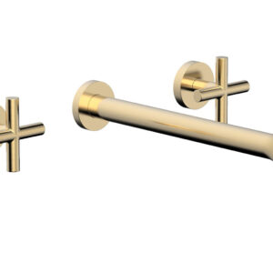 Phylrich TRANSITION – Wall Lavatory Set 12″ Spout – Cross Handles 120-11-12 – Satin Brass