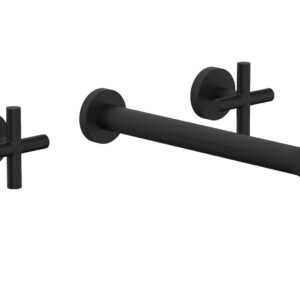Phylrich TRANSITION – Wall Lavatory Set 12″ Spout – Cross Handles 120-11-12 – Matte Black