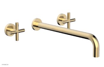 Phylrich TRANSITION - Wall Lavatory Set 14" Spout - Cross Handles 120-11-14 - Satin Brass