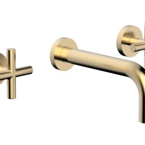 Phylrich TRANSITION – Wall Lavatory Set 7 1/2″ Spout – Cross Handles 120-11 – Satin Brass