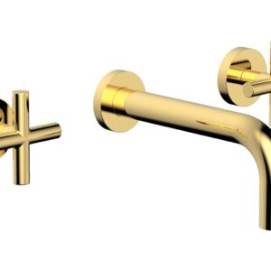 Phylrich TRANSITION – Wall Lavatory Set 7 1/2″ Spout – Cross Handles 120-11 – Polished Gold