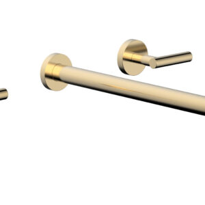 Phylrich TRANSITION – Wall Lavatory Set 14″ Spout – Lever Handles 120-12-14 – Satin Brass