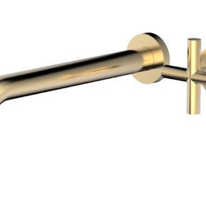 Phylrich Transition 10″ Single Handle Wall Lavatory Set – Cross Handle 120-15-10 – Satin Brass