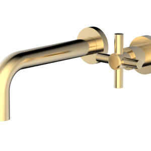 Phylrich Basic Single Handle Wall Lavatory Set – Cross Handle D131-15 – Satin Brass