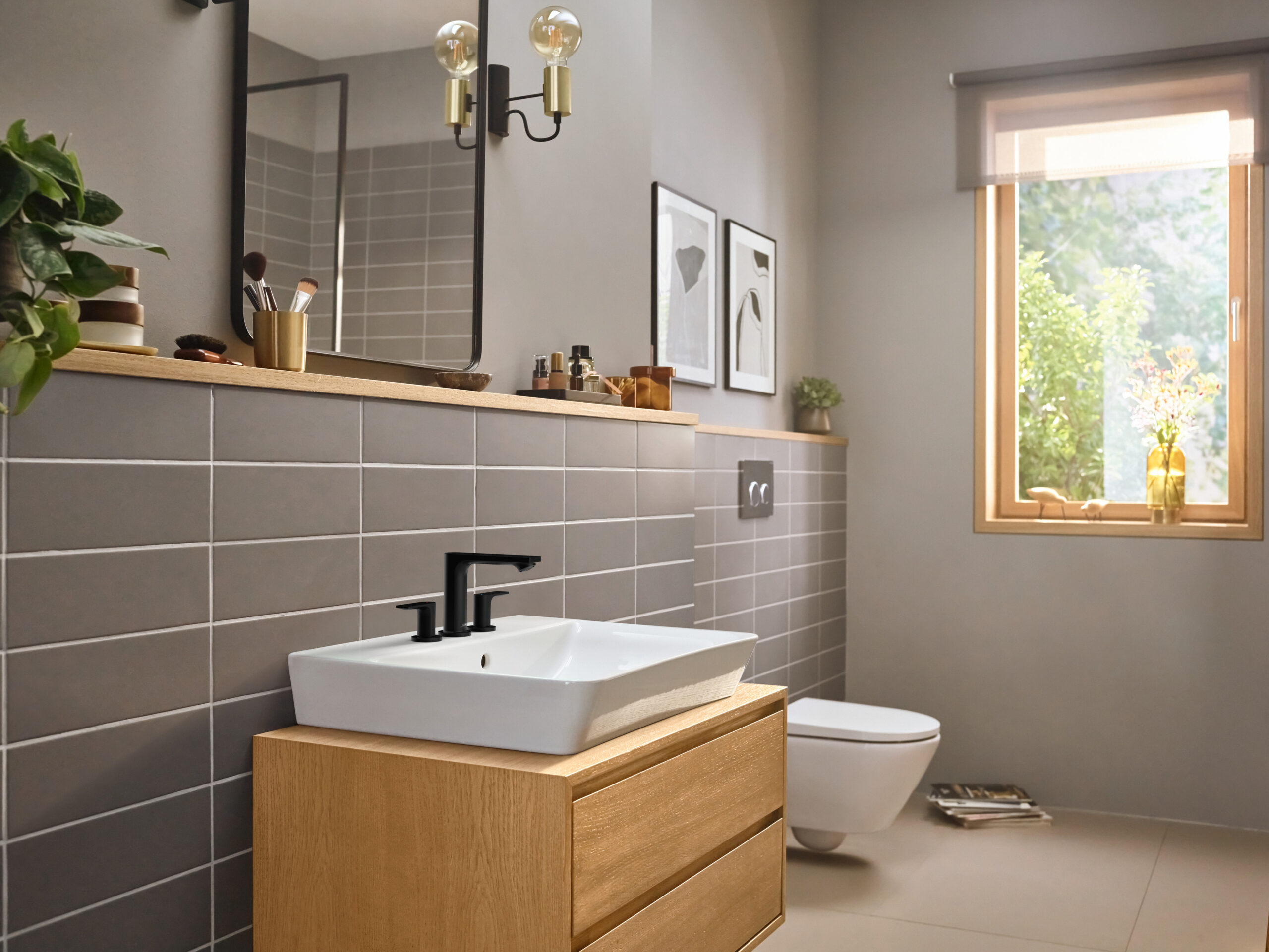 Hansgrohe Rebris E Widespread Faucet 110 with Pop-Up Drain, 1.2 GPM in Matte Black - Image 2