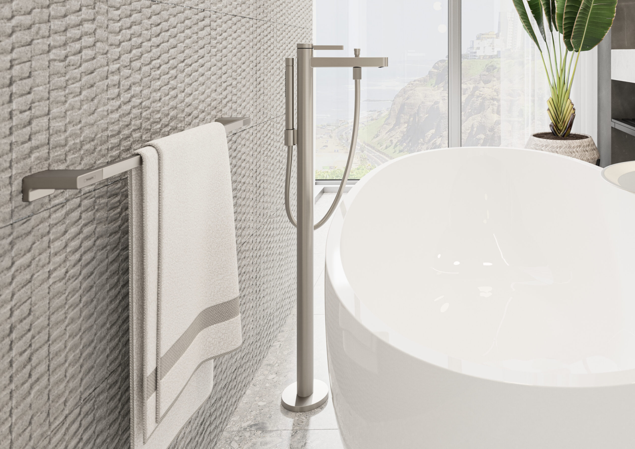 Hansgrohe Finoris Freestanding Tub Filler Trim with 1.75 GPM Handshower in Brushed Nickel - Image 2