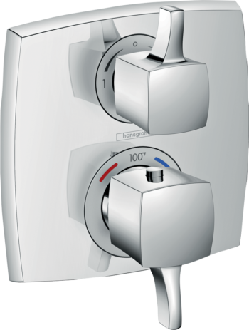 Hansgrohe Ecostat Classic Thermostatic Trim with Volume Control and Diverter, Square in Chrome