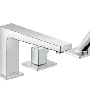 Hansgrohe Metropol 4-Hole Roman Tub Set Trim with Loop Handles and 1.75 GPM Handshower in Brushed Nickel