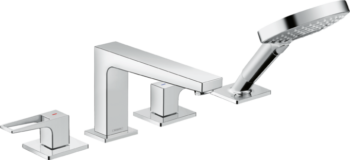 Hansgrohe Metropol 4-Hole Roman Tub Set Trim with Loop Handles and 1.75 GPM Handshower in Brushed Nickel