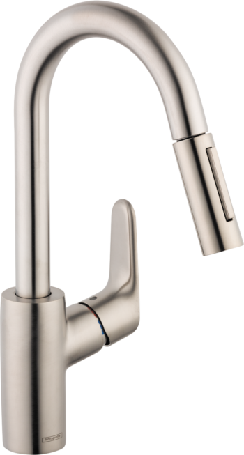 Hansgrohe Focus Prep Kitchen Faucet, 2-Spray Pull-Down, 1.75 GPM in Steel Optic