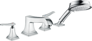 Hansgrohe Metropol Classic 4-Hole Roman Tub Set Trim with Lever Handles and 1.8 GPM Handshower in Chrome