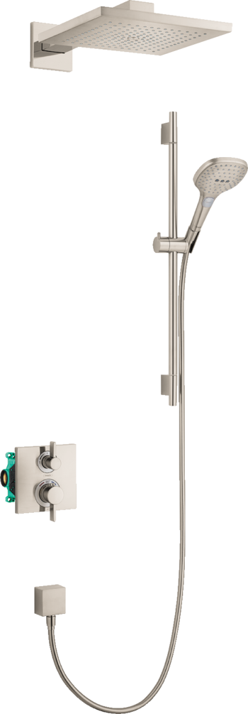 Hansgrohe Raindance E Thermostatic Showerhead/Wallbar Set with Rough, 2.0 GPM in Brushed Nickel
