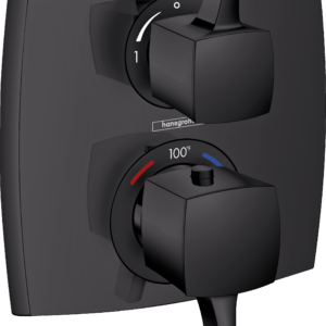 Hansgrohe Ecostat Classic Thermostatic Trim with Volume Control, Square in Matte Black