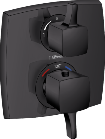 Hansgrohe Ecostat Classic Thermostatic Trim with Volume Control and Diverter, Square in Matte Black