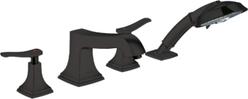 Hansgrohe Metropol Classic 4-Hole Roman Tub Set Trim with Lever Handles and 1.8 GPM Handshower in Matte Black