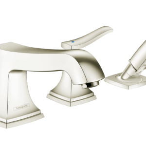 Hansgrohe Metropol Classic 4-Hole Roman Tub Set Trim with Lever Handles and 1.8 GPM Handshower in Polished Nickel