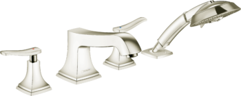 Hansgrohe Metropol Classic 4-Hole Roman Tub Set Trim with Lever Handles and 1.8 GPM Handshower in Polished Nickel