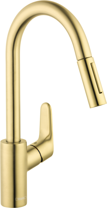 Hansgrohe Focus HighArc Kitchen Faucet, 2-Spray Pull-Down, 1.75 GPM in Brushed Gold Optic