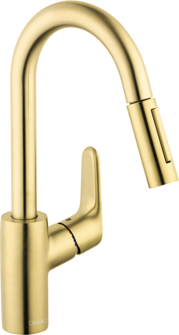 Hansgrohe Focus Prep Kitchen Faucet, 2-Spray Pull-Down, 1.75 GPM in Brushed Gold Optic
