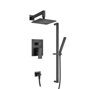 Flusso Two Output Shower Set With Shower Head, Hand Held And Slide Bar In Matte Black