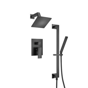 Flusso Two Output Shower Set With Shower Head, Hand Held And Slide Bar In Matte Black