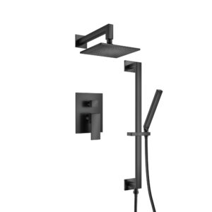 Flusso Two Output Shower Set With Shower Head, Hand Held And Slide Bar In Matte Black